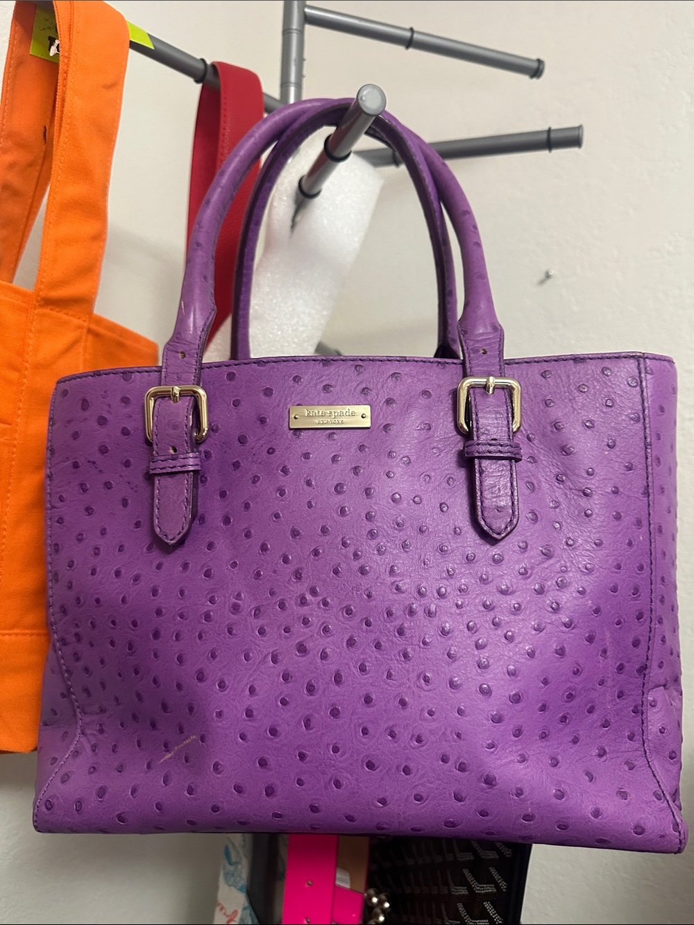 As-is Kate Spade Bristol Drive Purple Ostrich London Tote - Picture 14 of 15